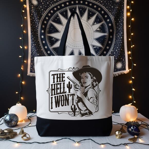 Sassy Retro Cowgirl Western Tote Bag Large - Picture 2 of 3